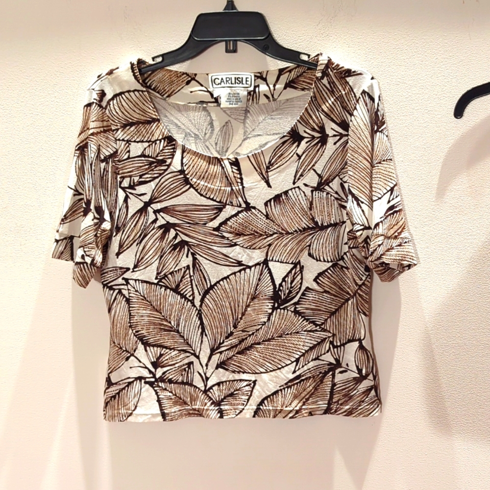 Carlisle Palm print s/s top.  vintage / retro. Size xl
